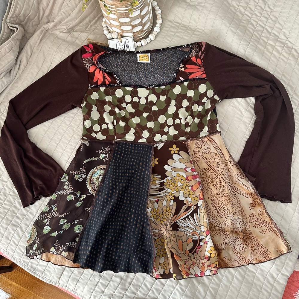 BOHO WOMENS PATCHWORK TOP - Picture 3 of 9